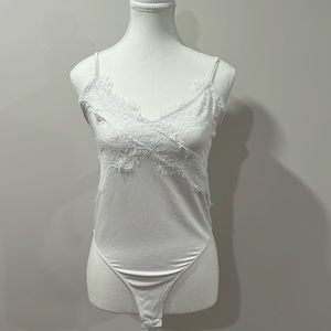 Zara NWT cami THONG style bodysuit v-neck with lace detail.